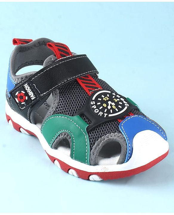 Cute Walk by Babyhug Sandals With Velcro Closure With Text Print - Navy Blue Black & Green