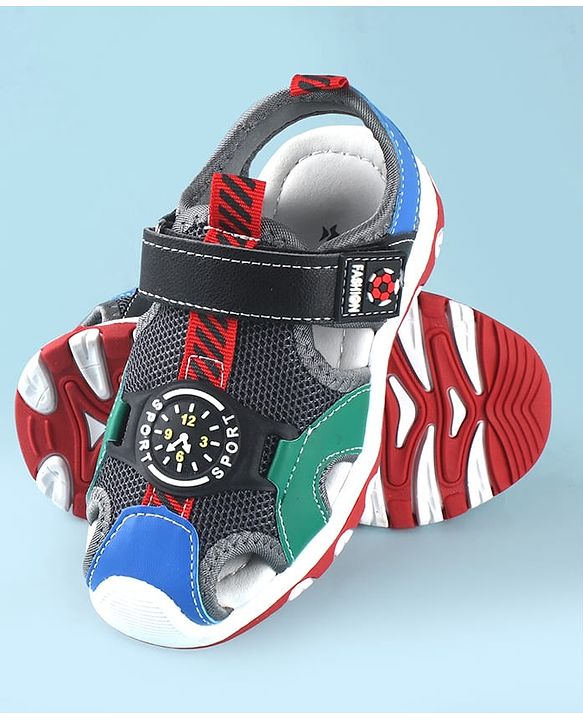Cute Walk by Babyhug Sandals With Velcro Closure With Text Print - Navy Blue Black & Green