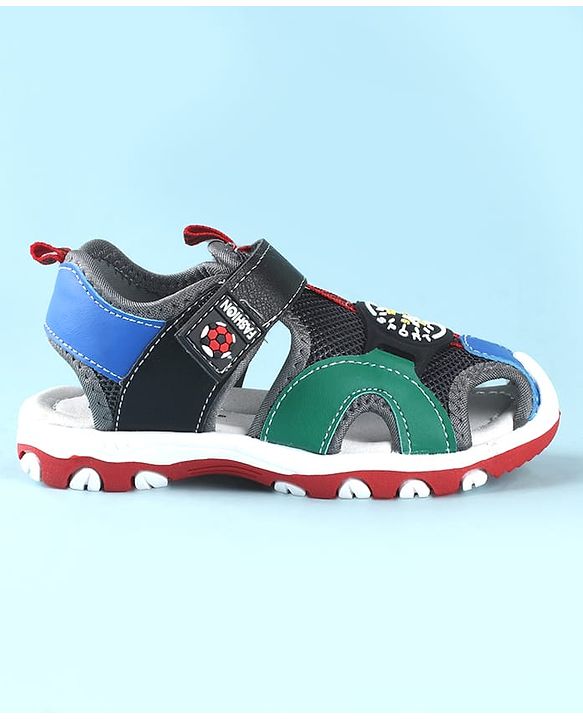 Cute Walk by Babyhug Sandals With Velcro Closure With Text Print - Navy Blue Black & Green