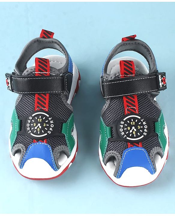 Cute Walk by Babyhug Sandals With Velcro Closure With Text Print - Navy Blue Black & Green