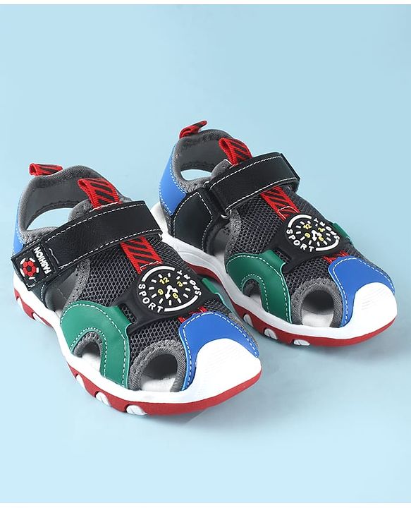 Cute Walk by Babyhug Sandals With Velcro Closure With Text Print - Navy Blue Black & Green