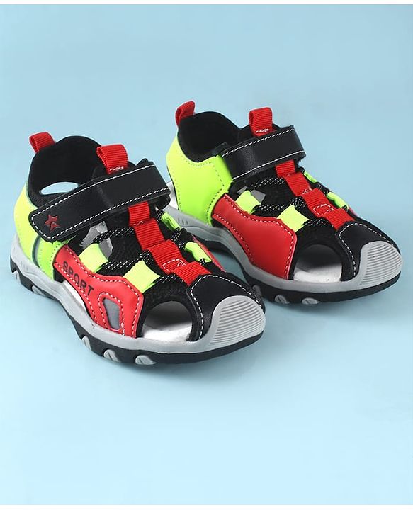 Cute Walk by Babyhug Sandals Color Block With Velcro Closure  - Red & Limegreen