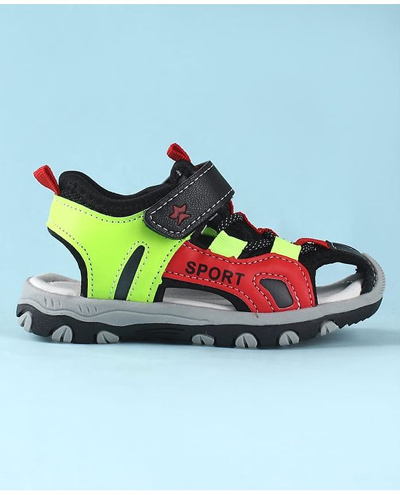 Cute Walk by Babyhug Sandals Color Block With Velcro Closure  - Red & Limegreen