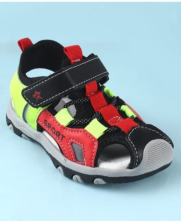 Cute Walk by Babyhug Sandals Color Block With Velcro Closure  - Red & Limegreen
