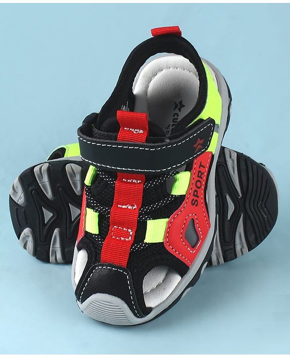Cute Walk by Babyhug Sandals Color Block With Velcro Closure  - Red & Limegreen