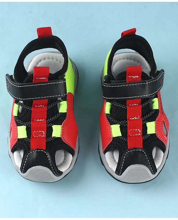 Cute Walk by Babyhug Sandals Color Block With Velcro Closure  - Red & Limegreen