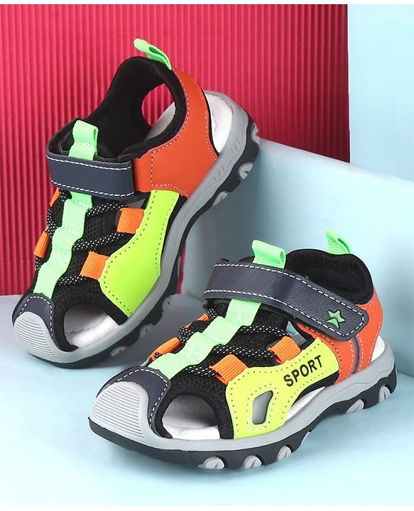 Cute Walk by Babyhug Sandals Color Block With Velcro Closure  - Red & Limegreen