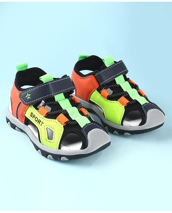 Cute Walk by Babyhug Sandals Color Block With Velcro Closure  - Red & Limegreen
