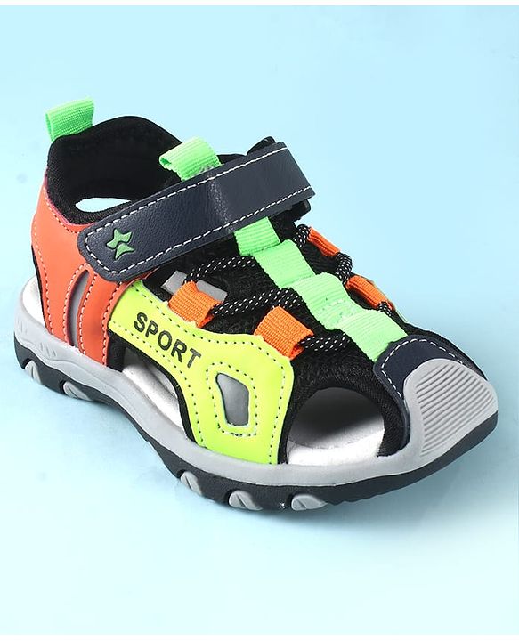 Cute Walk by Babyhug Sandals Color Block With Velcro Closure  - Red & Limegreen