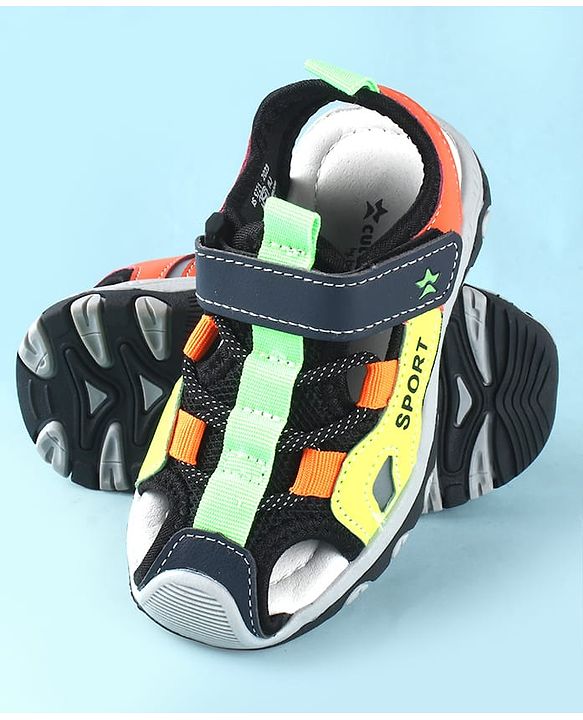 Cute Walk by Babyhug Sandals Color Block With Velcro Closure  - Red & Limegreen