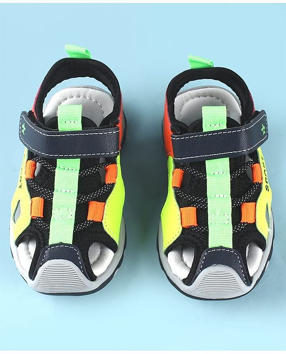 Cute Walk by Babyhug Sandals Color Block With Velcro Closure  - Red & Limegreen