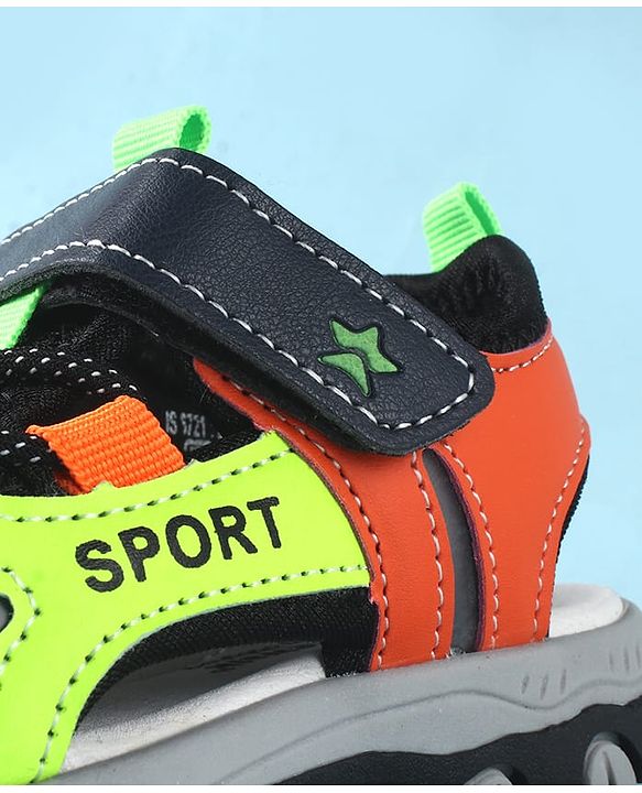 Cute Walk by Babyhug Sandals Color Block With Velcro Closure  - Red & Limegreen