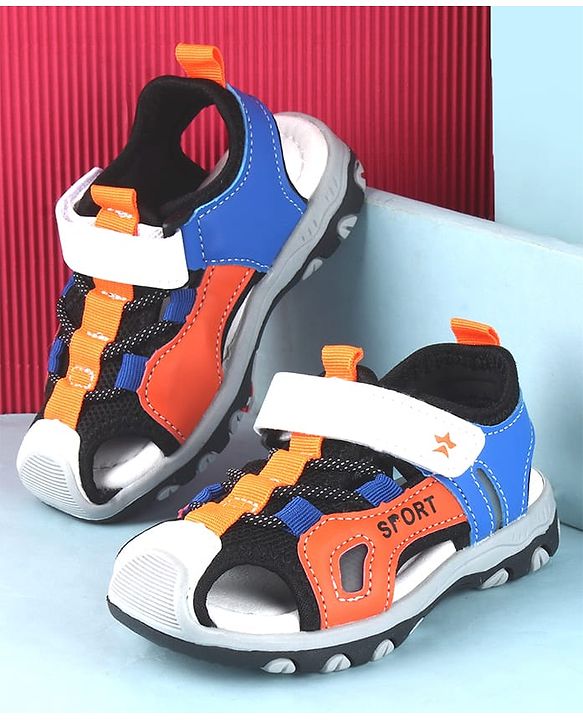 Cute Walk by Babyhug Sandals Color Block With Velcro Closure  - Blue & Orange