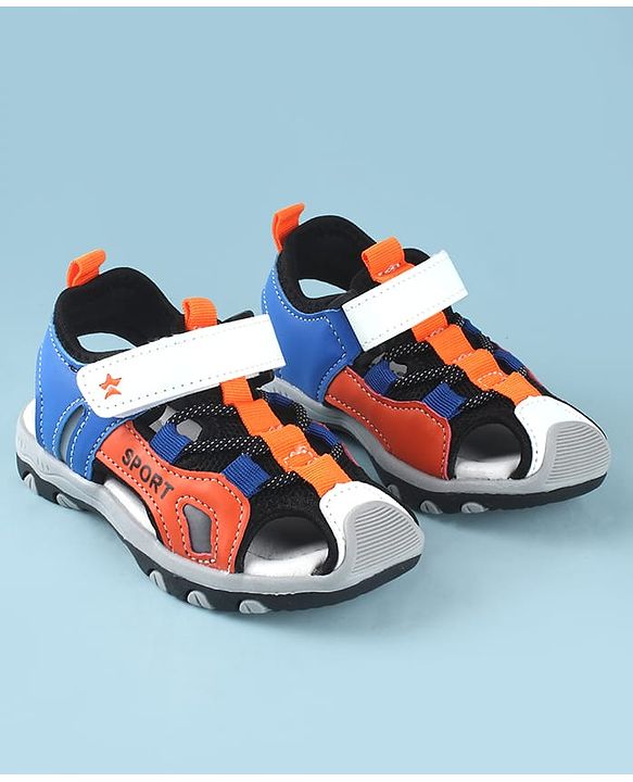 Cute Walk by Babyhug Sandals Color Block With Velcro Closure  - Blue & Orange