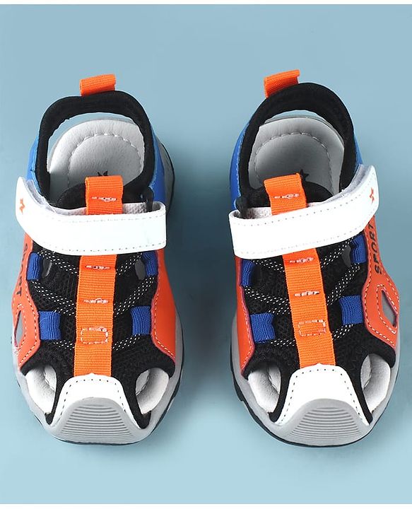 Cute Walk by Babyhug Sandals Color Block With Velcro Closure  - Blue & Orange
