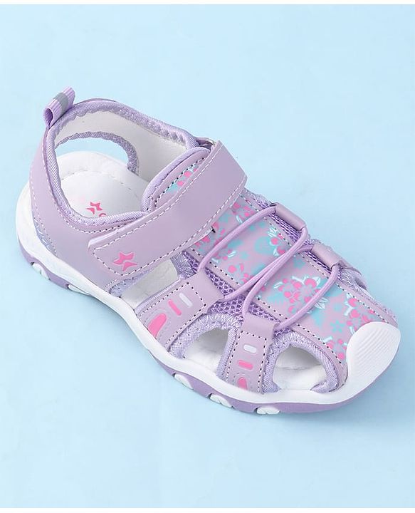 Cute Walk by Babyhug Velcro Closure Sandals with Floral Print - Purple