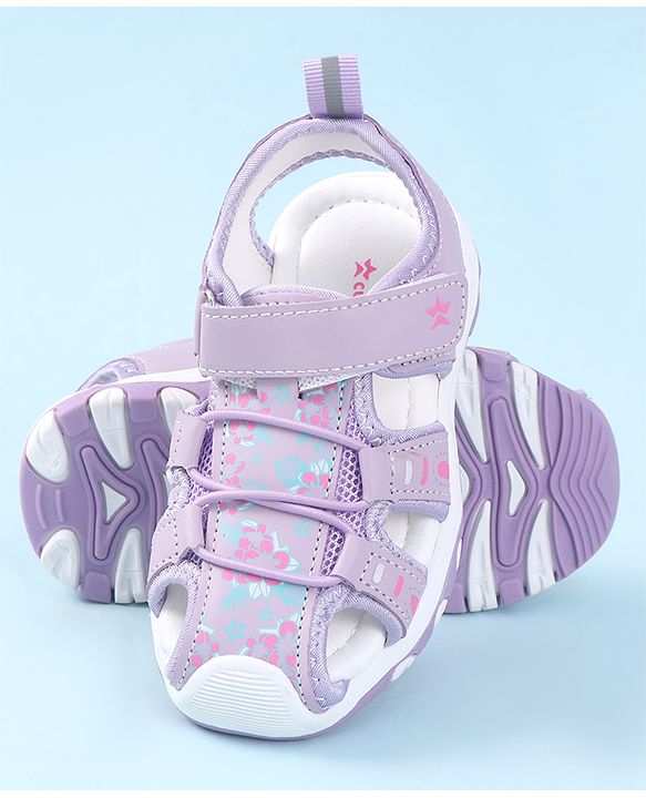 Cute Walk by Babyhug Velcro Closure Sandals with Floral Print - Purple