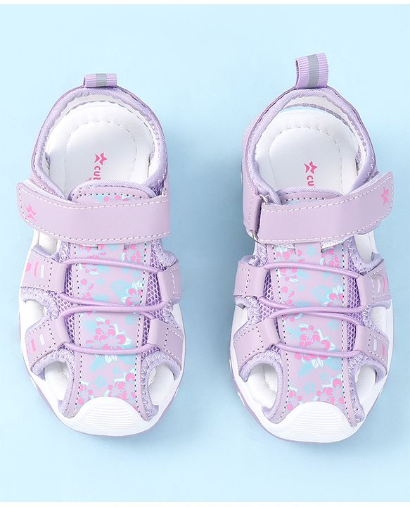 Cute Walk by Babyhug Velcro Closure Sandals with Floral Print - Purple
