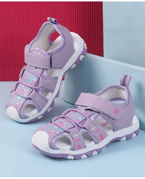 Cute Walk by Babyhug Velcro Closure Sandals with Floral Print - Purple