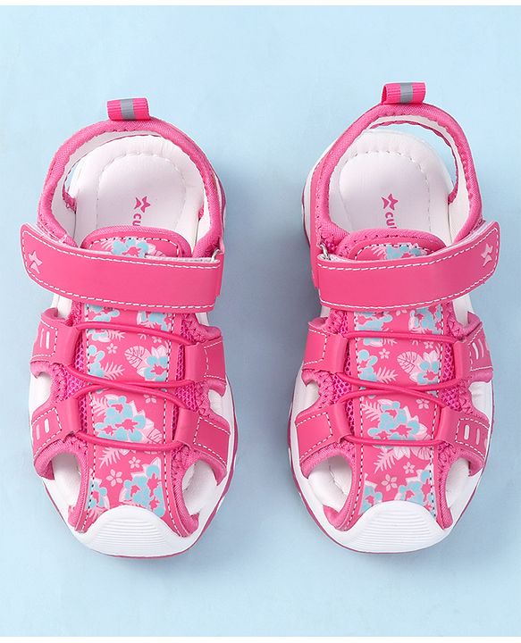 Cute Walk by Babyhug Velcro Closure Sandals with Floral Print - Purple