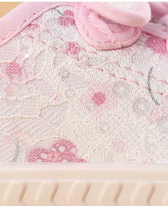 Cute Walk by Babyhug Velcro Closure Shoes with Floral Print & Sequin Detailing - Pink