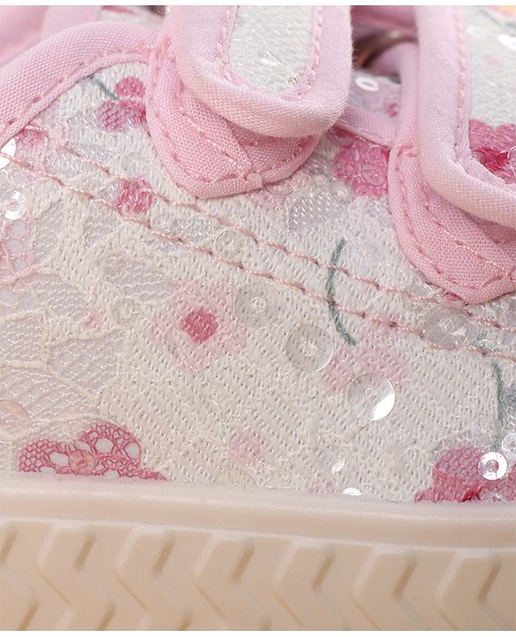 Cute Walk by Babyhug Velcro Closure Shoes with Floral Print & Sequin Detailing - Pink