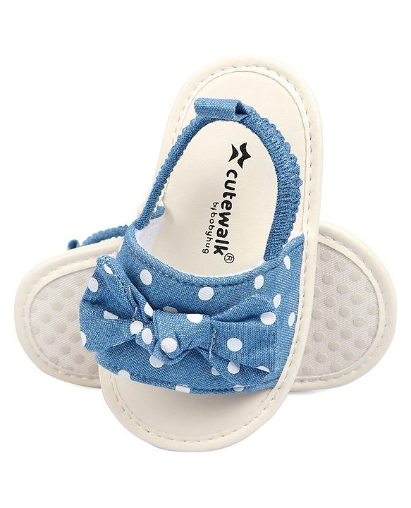 Cute Walk by Babyhug Booties With Polka Dot Print & Back Strap- Blue