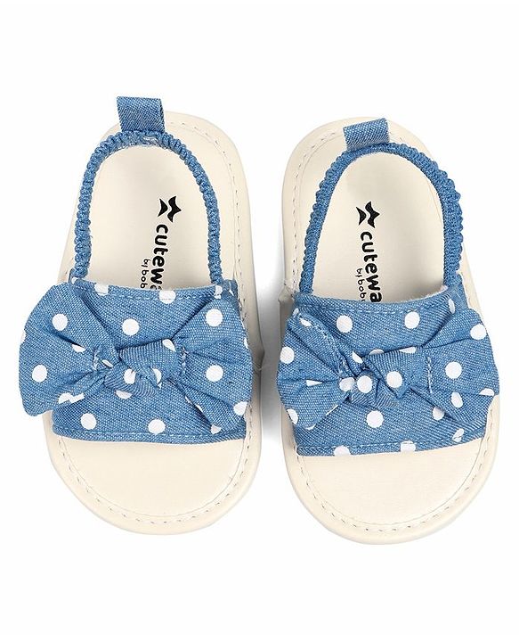 Cute Walk by Babyhug Booties With Polka Dot Print & Back Strap- Blue
