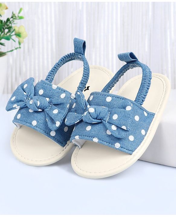 Cute Walk by Babyhug Booties With Polka Dot Print & Back Strap- Blue