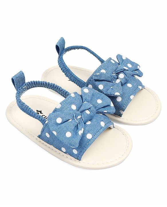 Cute Walk by Babyhug Booties With Polka Dot Print & Back Strap- Blue