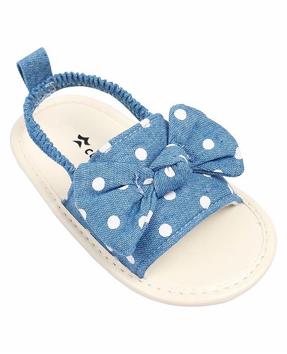 Cute Walk by Babyhug Booties With Polka Dot Print & Back Strap- Blue