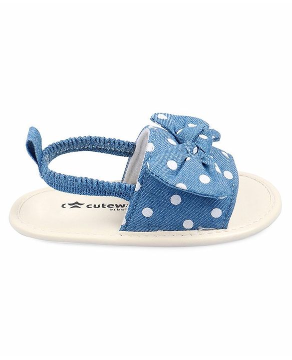 Cute Walk by Babyhug Booties With Polka Dot Print & Back Strap- Blue