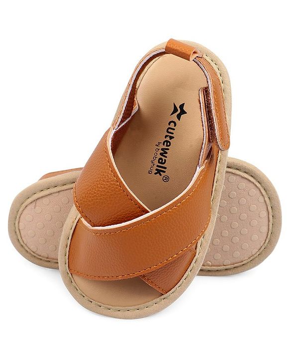Cute Walk by Babyhug Solid Booties With Velcro Closure - Brown