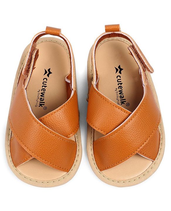 Cute Walk by Babyhug Solid Booties With Velcro Closure - Brown