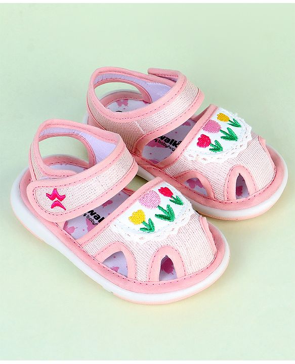 Cute Walk by Babyhug Velcro Closure Sandals With Floral Embroidery - Pink