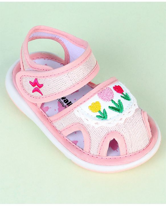 Cute Walk by Babyhug Velcro Closure Sandals With Floral Embroidery - Pink
