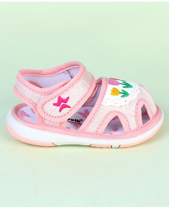 Cute Walk by Babyhug Velcro Closure Sandals With Floral Embroidery - Pink