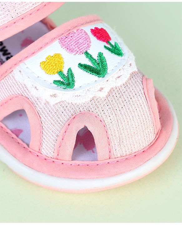 Cute Walk by Babyhug Velcro Closure Sandals With Floral Embroidery - Pink