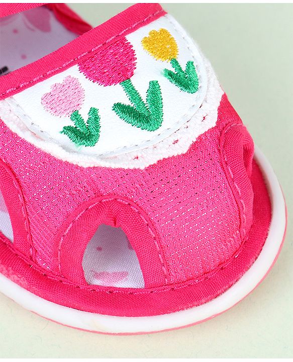 Cute Walk by Babyhug Velcro Closure Sandals With Floral Embroidery - Pink