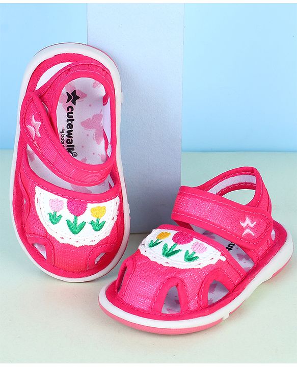 Cute Walk by Babyhug Velcro Closure Sandals With Floral Embroidery - Pink