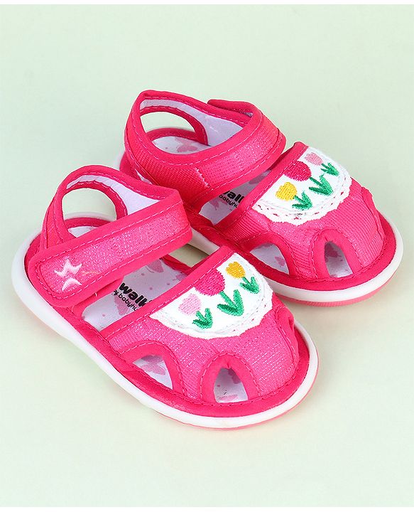 Cute Walk by Babyhug Velcro Closure Sandals With Floral Embroidery - Pink