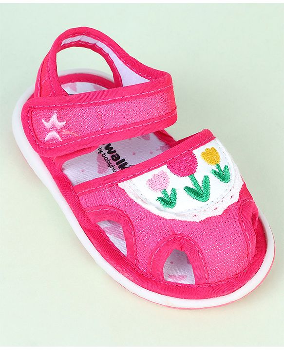 Cute Walk by Babyhug Velcro Closure Sandals With Floral Embroidery - Pink