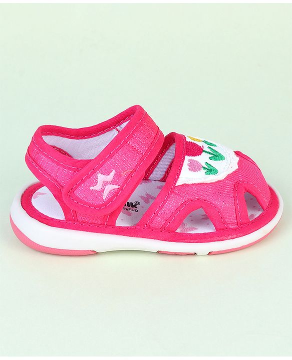 Cute Walk by Babyhug Velcro Closure Sandals With Floral Embroidery - Pink