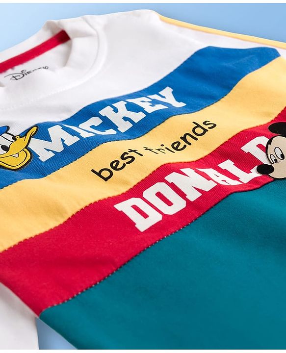 Babyhug Disney Single Jersey Knit Full Sleeves Cut & Sew T-Shirt with Mickey Mouse Graphic & Badge Detailing - Multicolor
