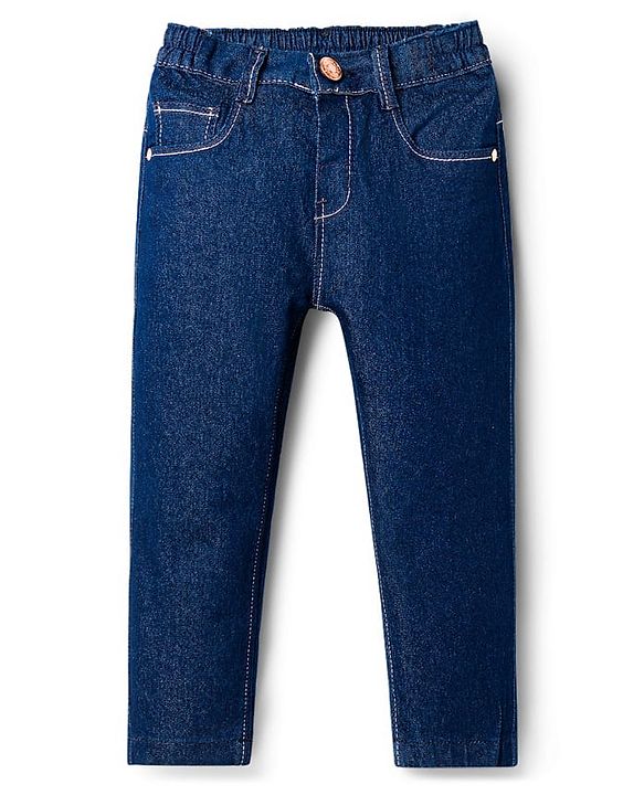 Babyhug Denim Full Length Washed Jeans With Stretch - Navy Blue