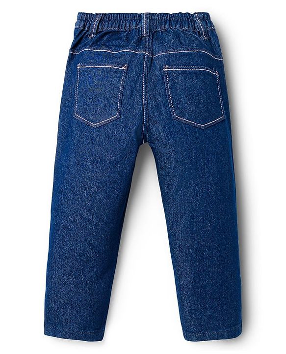 Babyhug Denim Full Length Washed Jeans With Stretch - Navy Blue