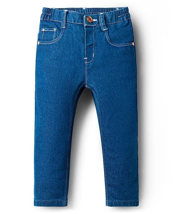 Babyhug Denim Full Length Washed Jeans With Stretch - Navy Blue