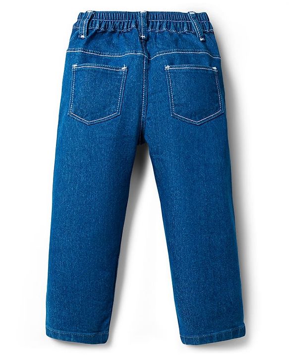 Babyhug Denim Full Length Washed Jeans With Stretch - Navy Blue
