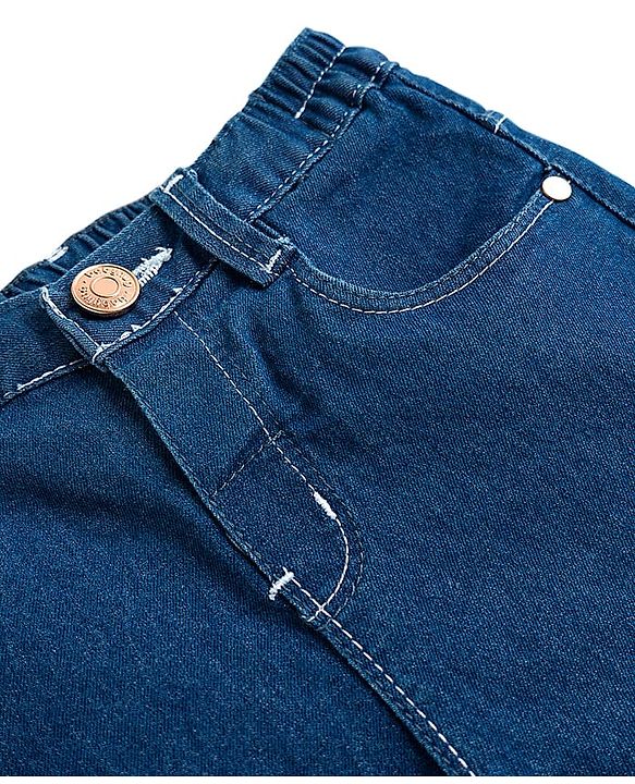 Babyhug Denim Full Length Washed Jeans With Stretch - Navy Blue