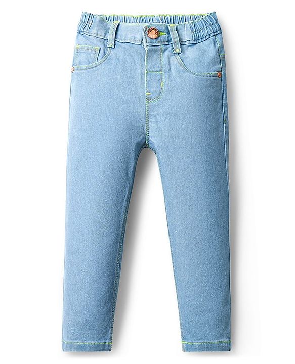 Babyhug Denim Full Length Washed Jeans With Stretch - Navy Blue